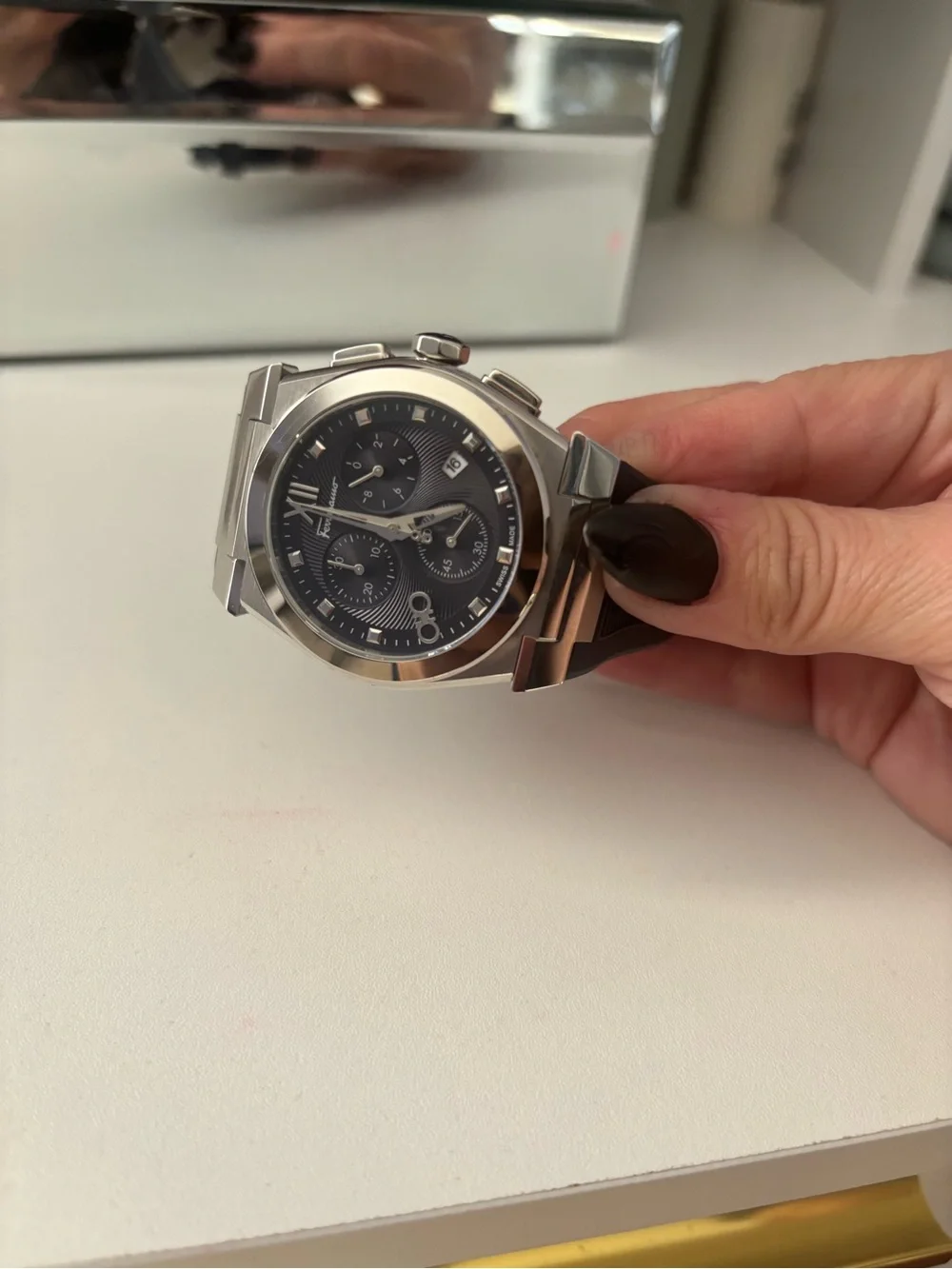 Men's Salvatore Ferragamo  Stainless Steel Blue Dial Chronograph Watch